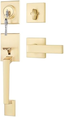 GoldenWarm Front Door Handle Set with Deadbolt Reversible Lever