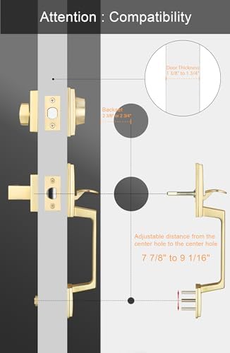 GoldenWarm Front Door Handle Set with Deadbolt Reversible Lever