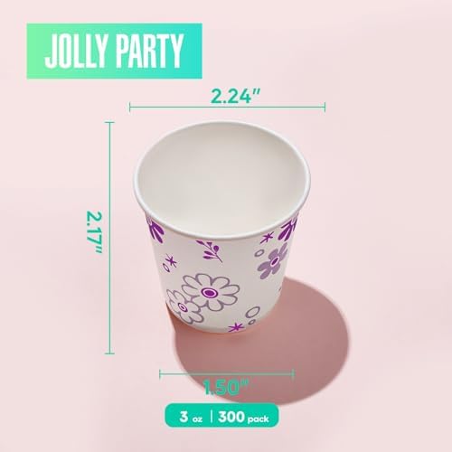 JOLLY PARTY 3oz Disposable Bathroom Cups 300 Pack Purple Floral Design