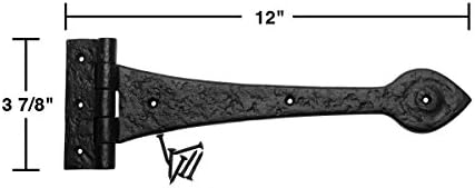 Black Wrought Iron Strap Hinge - 12 In Spade Tip Pack of 4