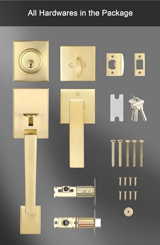 GoldenWarm Front Door Handle Set with Deadbolt Reversible Lever