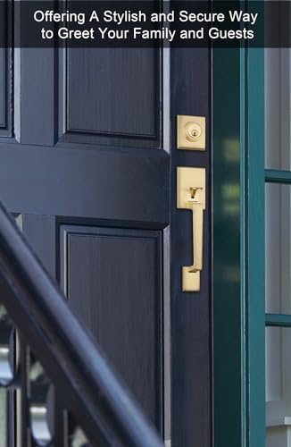 GoldenWarm Front Door Handle Set with Deadbolt Reversible Lever