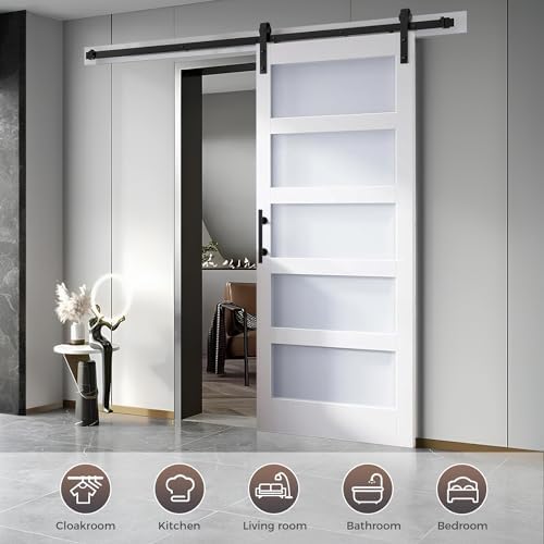 SZ TOPHAND 36in x 84in Glass Sliding Door with 66FT Kit