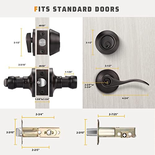 KNOBWELL 3 Pack Door Handle Lock Set Oil Rubbed Bronze Keyed Alike