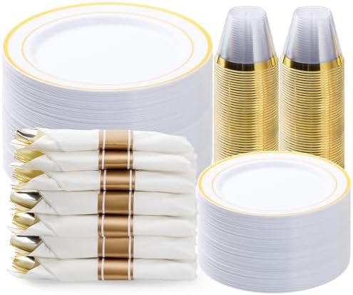 Perfect for Parties Best VIP 350PCS Gold Plastic Plate Set