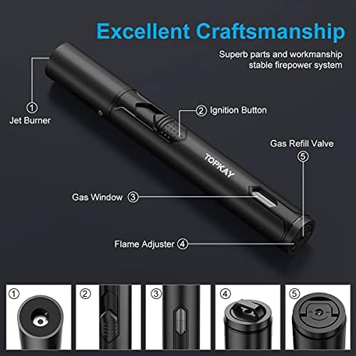 TopKAY Adjustable Windproof Butane Torch Lighter for Outdoor Use