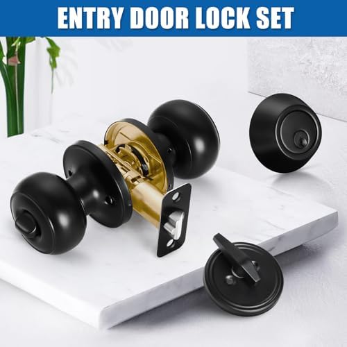 Sopoby 3 Sets Matte Black Door Knob and Deadbolt Combo Set