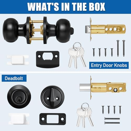 Sopoby 3 Sets Matte Black Door Knob and Deadbolt Combo Set