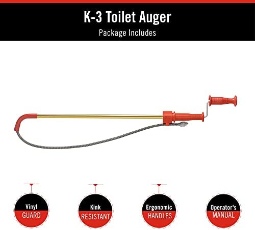 RIDGID 59787 K-3 Toilet Auger with 3-Foot Snake and Bulb Head