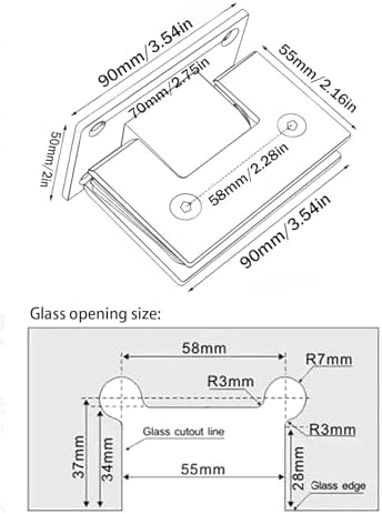 WANLIAN 90-Degree Glass Overflow Hinges for Bathroom
