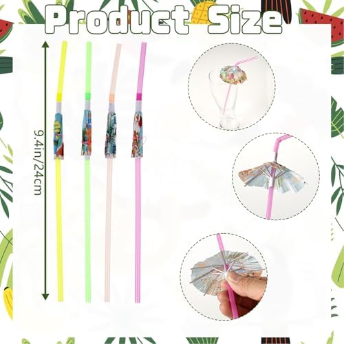 200 Pcs Tropical Hawaiian Umbrella Drink Straws luau party supplies