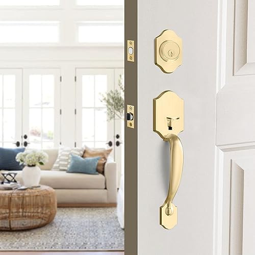 Haidms Gold Front Door Handle and Deadbolt Set