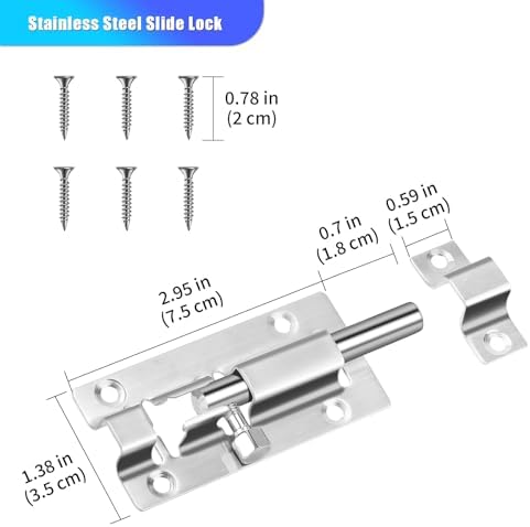 2-Pack Slide Lock 3 Inch Barrel Bolt Stainless Steel