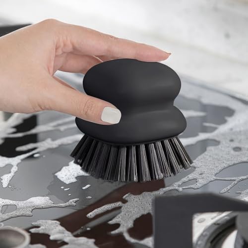 Ergonomic Dish Brush for Kitchen Cleaning with Handle Black Nylon