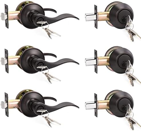 KNOBWELL 3 Pack Door Handle Lock Set Oil Rubbed Bronze Keyed Alike