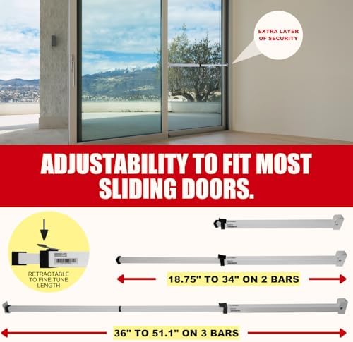 Adjustable Sliding Door Security Bar with Anti-Lift Lock