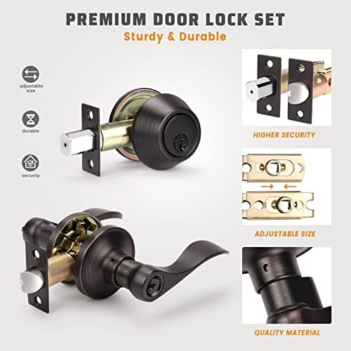 KNOBWELL 3 Pack Door Handle Lock Set Oil Rubbed Bronze Keyed Alike