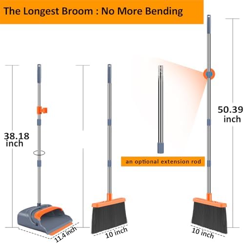 Kelamayi Upgrade Broom and Dustpan Set with Self-Cleaning