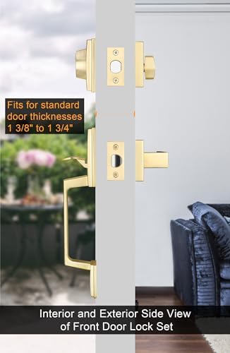 GoldenWarm Front Door Handle Set with Deadbolt Reversible Lever