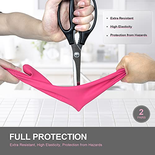 Mamison Durable Non-Slip Reusable Waterproof Kitchen Gloves Pink Medium Pack of 2