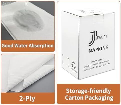 JOWLOT Disposable Napkins 150 Count 2-Ply for Weddings Parties Home Use