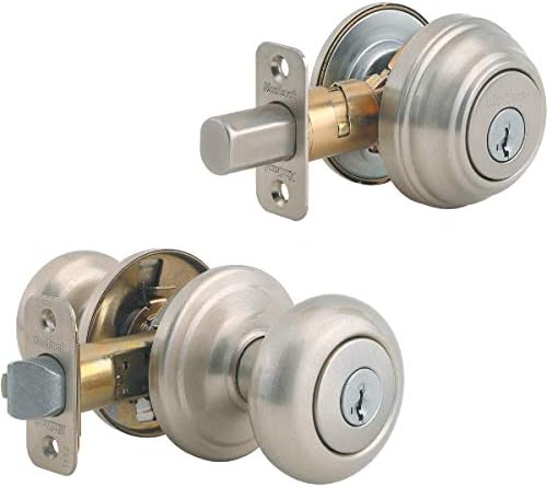 Kwikset Juno Knockout Knob Single Cylinder Deadbolt Combo with Microban in Satin Nickel