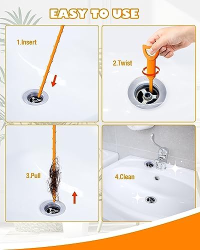 VILINLEE 25 Inch Sink Snake Drain Clog Remover Tool 6 Pack