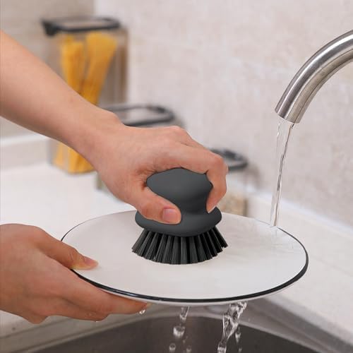 Ergonomic Dish Brush for Kitchen Cleaning with Handle Black Nylon