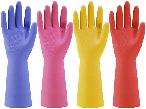 Rubber Kitchen Gloves - Non-SlipReusable Durable 4 Pairs Set