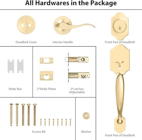 Haidms Gold Front Door Handle and Deadbolt Set