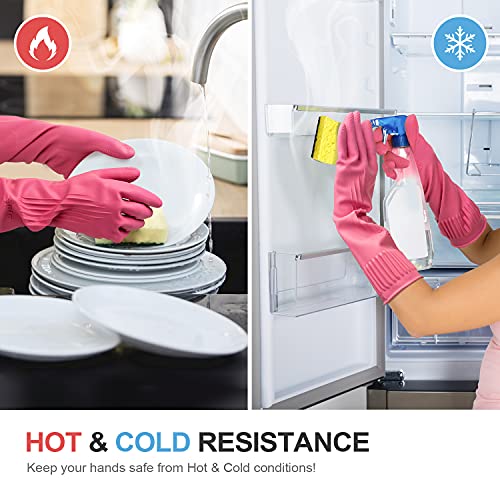 Mamison Durable Non-Slip Reusable Waterproof Kitchen Gloves Pink Medium Pack of 2