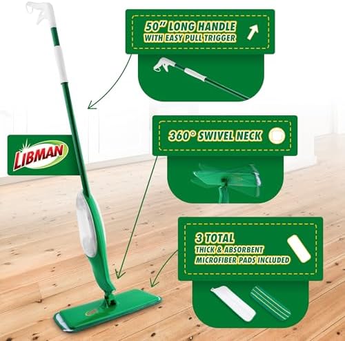 Libman Freedom Spray Mop Kit 24 Oz Reservoir Microfiber Pads Easy to Use