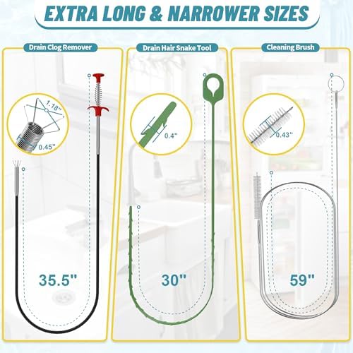 Set of Drain Clog Removers for Kitchen Bathroom and More