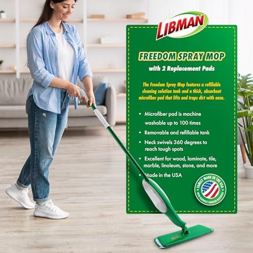 Libman Freedom Spray Mop Kit 24 Oz Reservoir Microfiber Pads Easy to Use