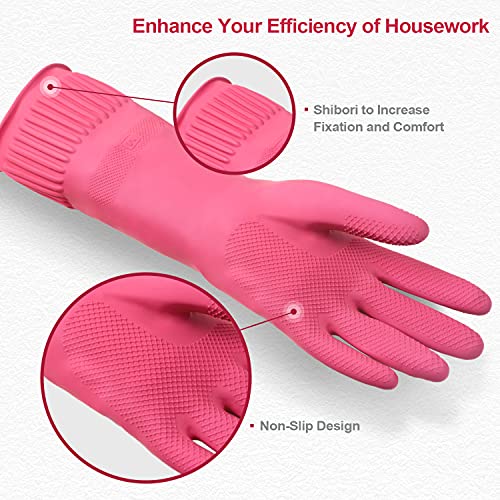 Mamison Durable Non-Slip Reusable Waterproof Kitchen Gloves Pink Medium Pack of 2