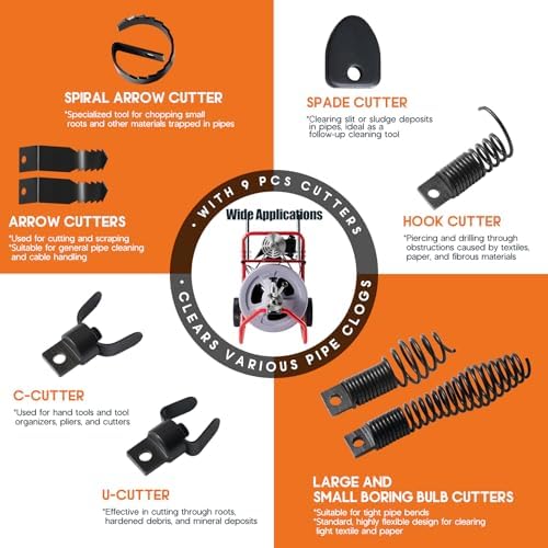 Albott Drain Cleaner Machine for Efficient Boca Cleaning 9-Cutter Set