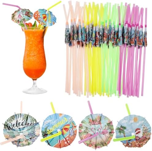 200 Pcs Tropical Hawaiian Umbrella Drink Straws luau party supplies