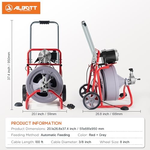 Albott Drain Cleaner Machine for Efficient Boca Cleaning 9-Cutter Set