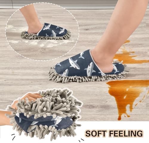Cute Gray Shark Mop Slippers Clean Floors Keep Your Home Stylish