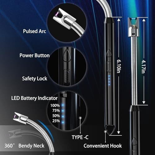 2 Pack Plasma Arc Electric Lighter Rechargeable USB Long Reach Windproof Design Lighters