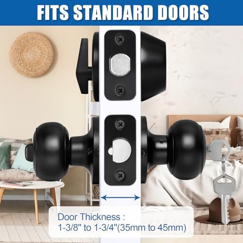 Sopoby 3 Sets Matte Black Door Knob and Deadbolt Combo Set
