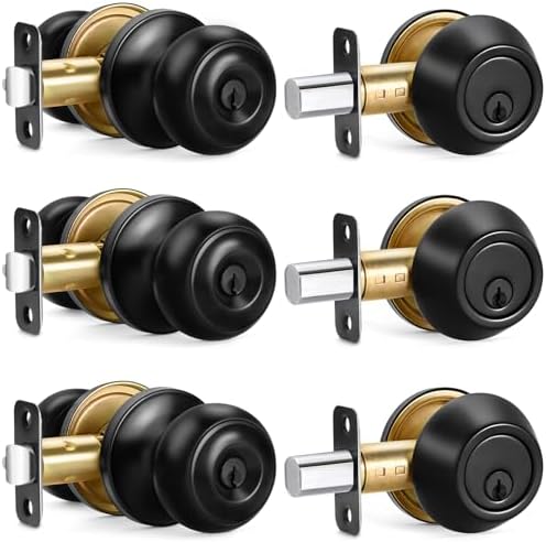 Sopoby 3 Sets Matte Black Door Knob and Deadbolt Combo Set