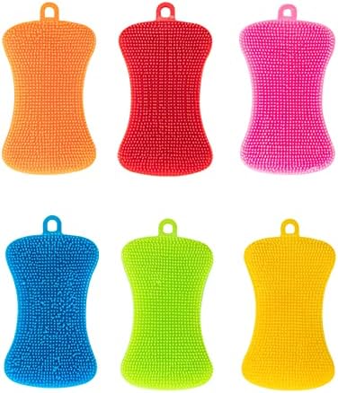 6-Pack Silicone Reusable Dish Sponges Double-Sided Non-Stick Heat-Resistant