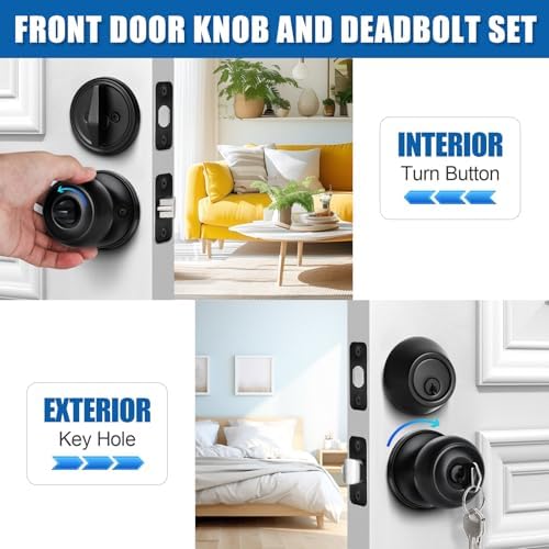 Sopoby 3 Sets Matte Black Door Knob and Deadbolt Combo Set