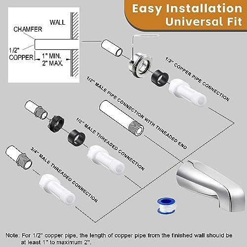 Dreyoo Universal Bath Faucet for 12 Copper or IPS Pipes