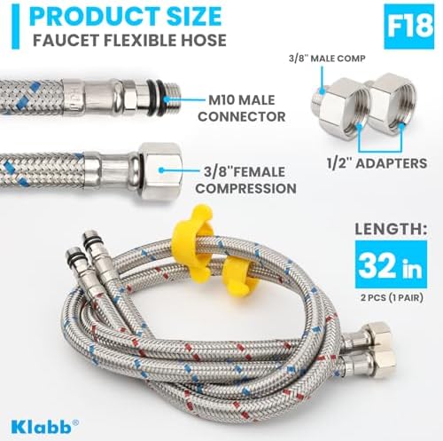 Klabb 32-Inch 38 BSP Faucet Hose Pair