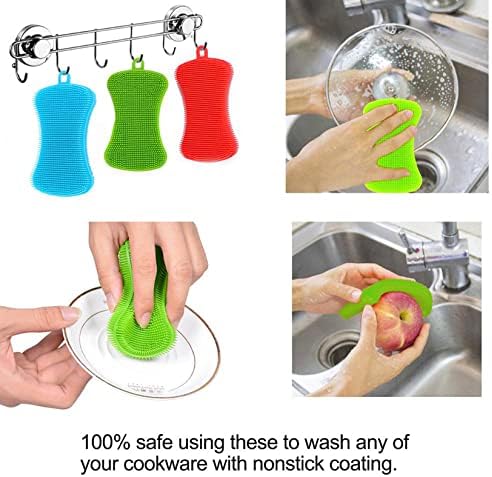 6-Pack Silicone Reusable Dish Sponges Double-Sided Non-Stick Heat-Resistant