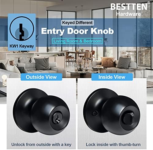 BESTTEN 2-Piece Keyed Entry Door Knob Set Matte Black