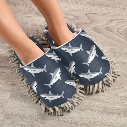 Cute Gray Shark Mop Slippers Clean Floors Keep Your Home Stylish