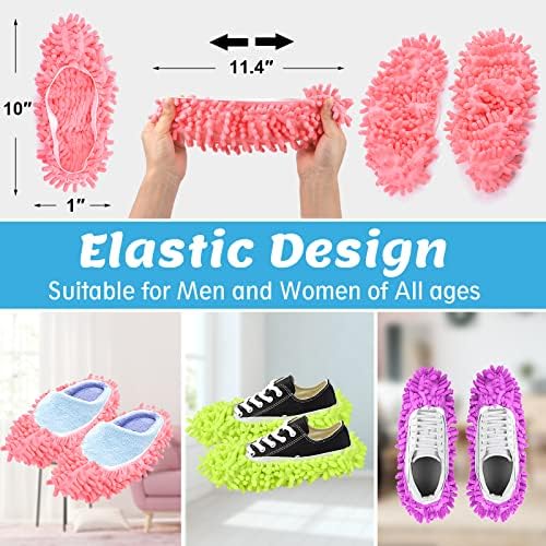 5-Pair Soft Chenille Slippers for Floor Cleaning Washable Mop Shoes